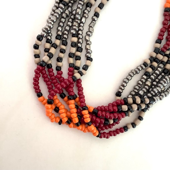 Handmade boho tribal festival necklace red and silver 28” long - Picture 3 of 4